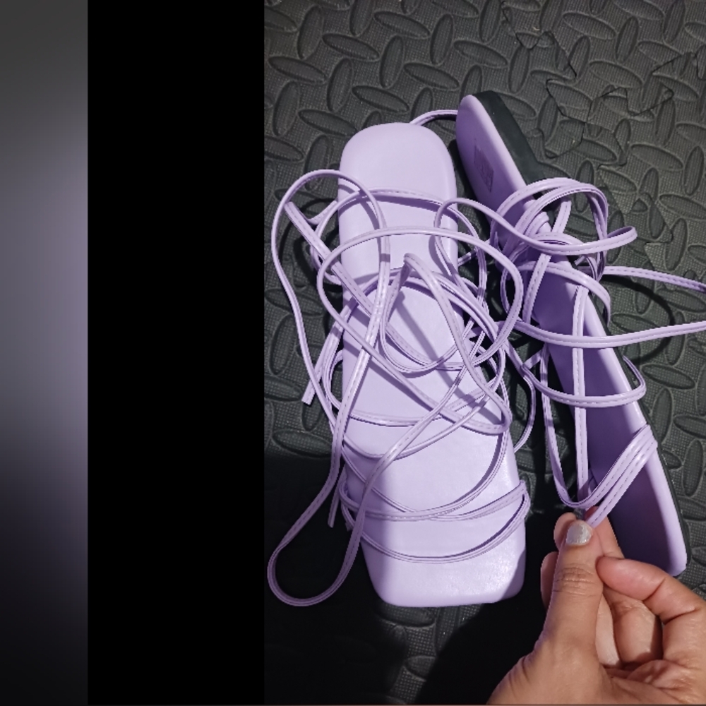 Women Lila purple lace up flat sandals - Picture 8 of 12